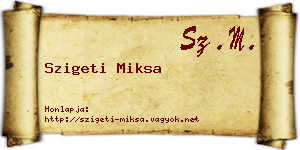 Szigeti Miksa névjegykártya